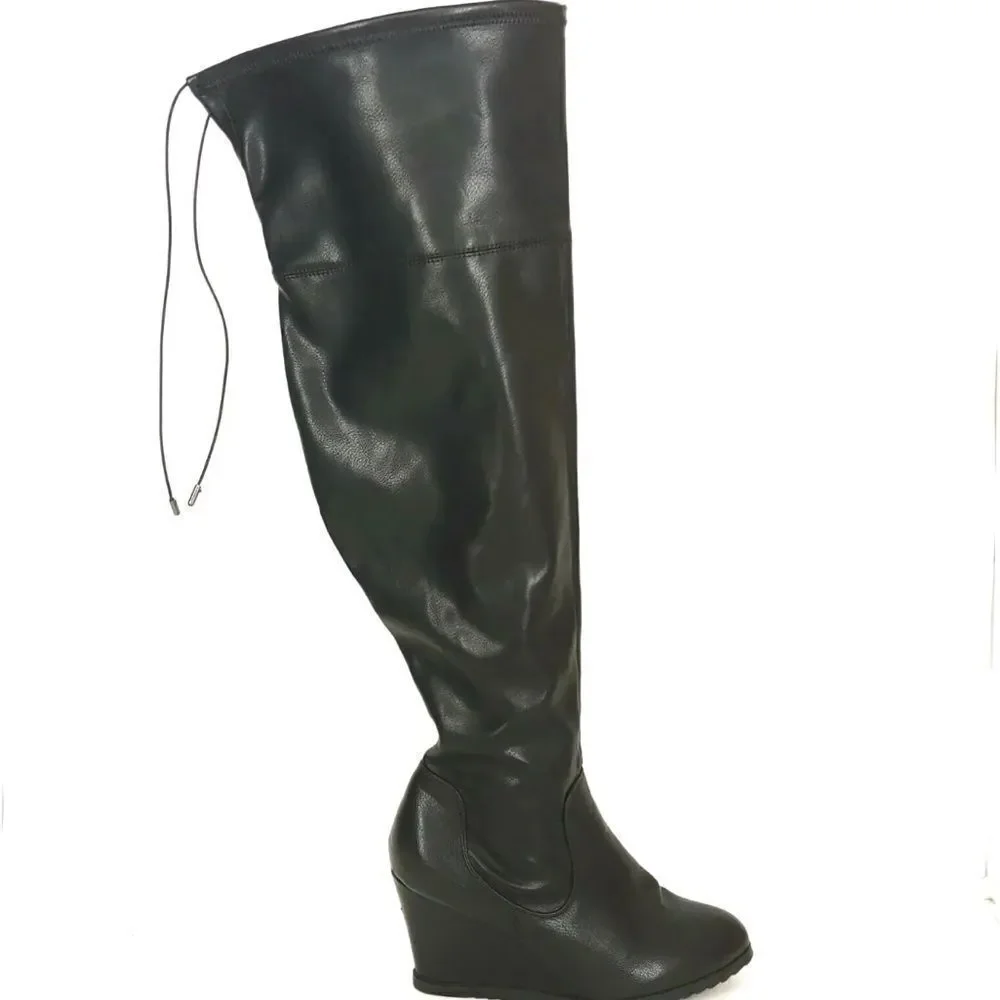 Lane Bryant over the knee faux leather drawstring closure new sz 11W